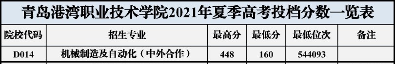 2023青岛港湾职业技术学院中外合作办学分数线（含2021-2022历年）