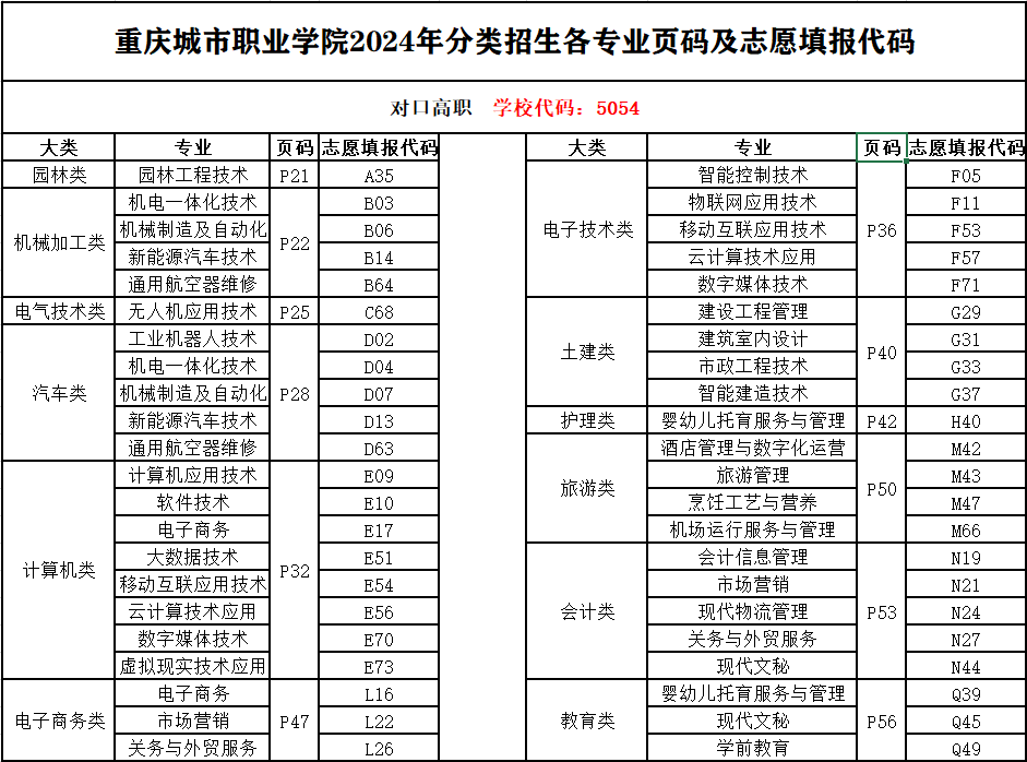 重庆城市职业学院高职分类考试招生专业有哪些？