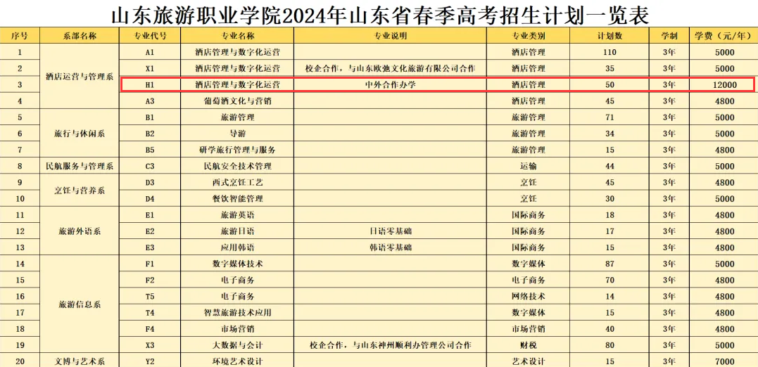 2024山东旅游职业学院中外合作办学学费多少钱一年-各专业收费标准