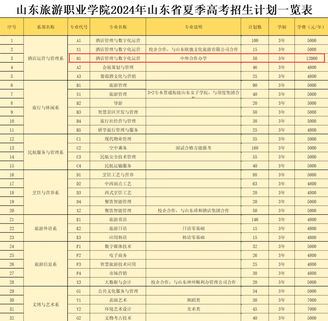 2024山东旅游职业学院中外合作办学学费多少钱一年-各专业收费标准